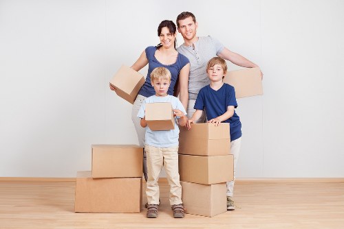 Packed boxes and household items prepared for house removals in Pimlico