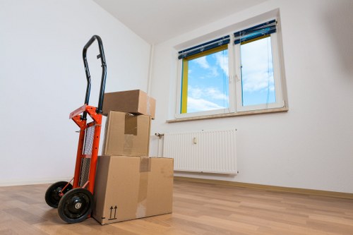 Boxes, luggage, and study essentials prepared for student storage